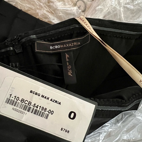 BCBGMaxAzria, Women’s Strapless, Tiered, Feather trim Dress, Black, Size 0, NWT - Picture 2 of 2